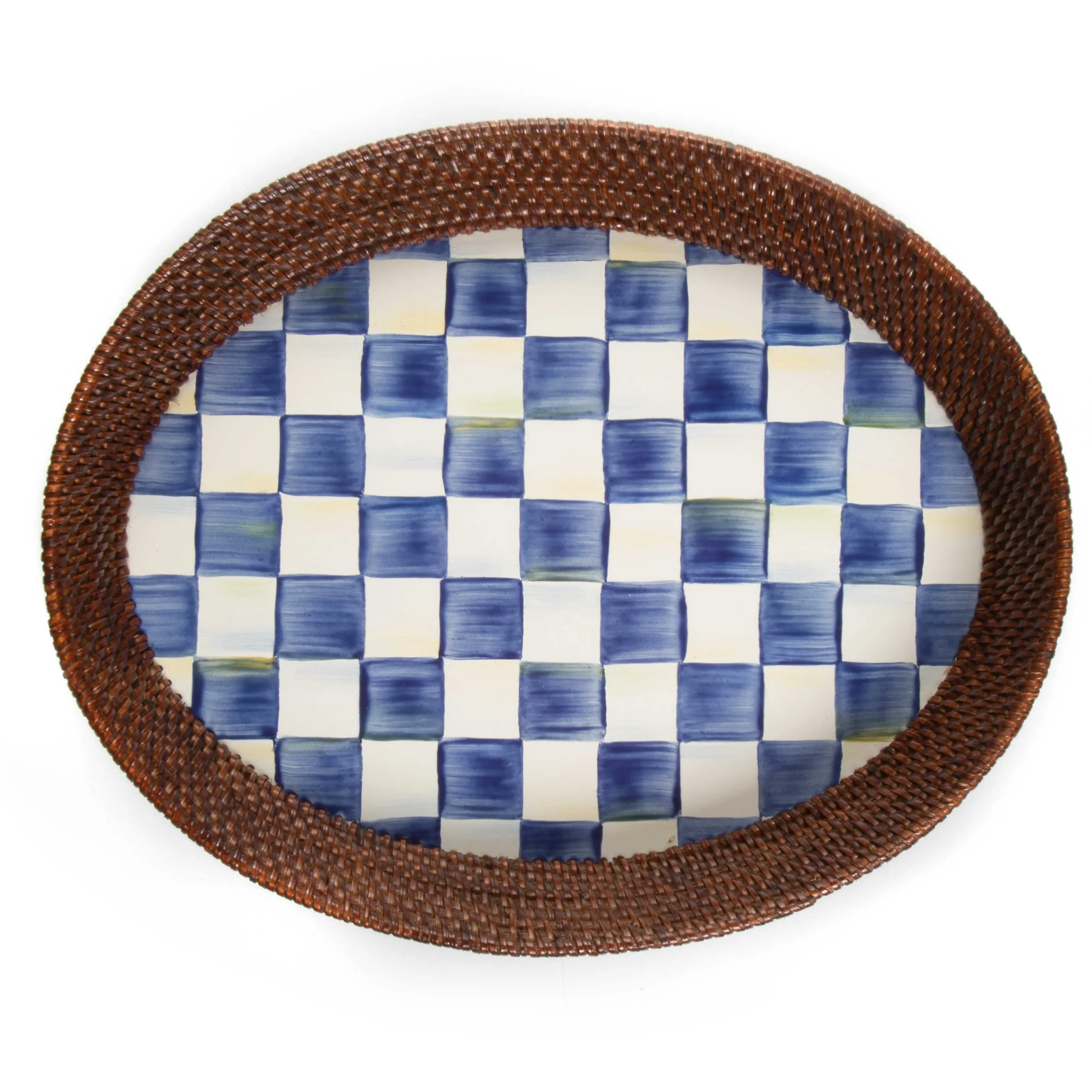 Royal Check Rattan & Enamel Tray - Large