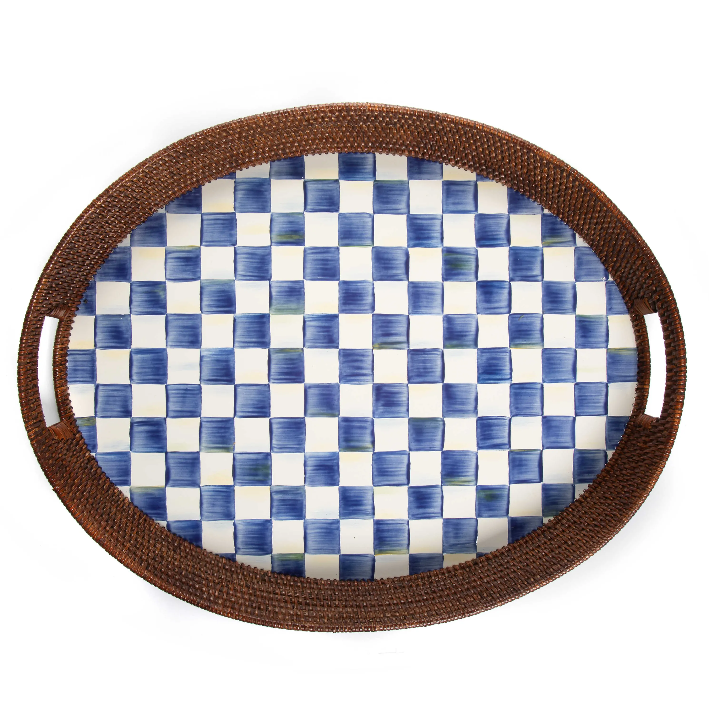 Royal Check Rattan & Enamel Party Tray