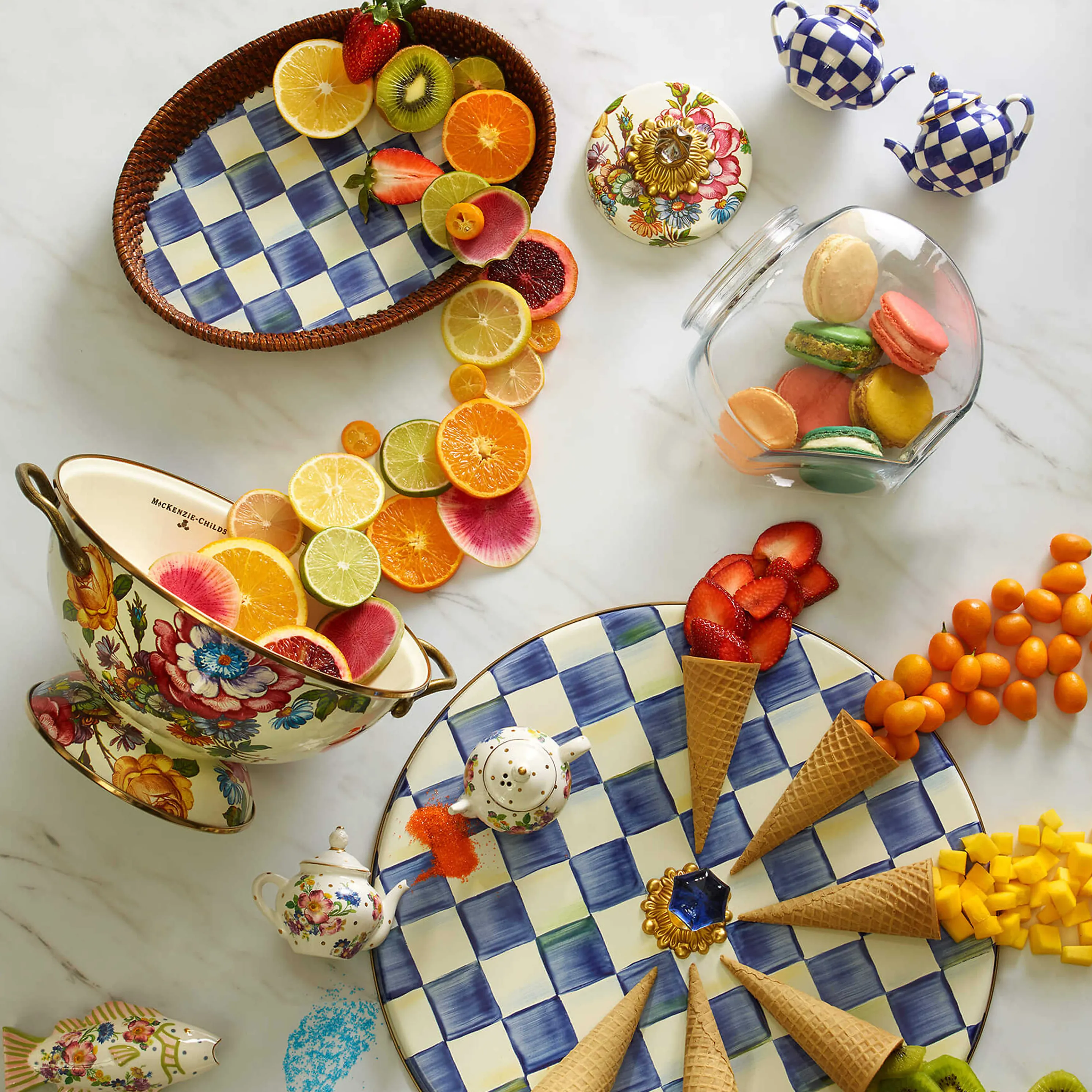 Royal Check Rattan & Enamel Tray - Small