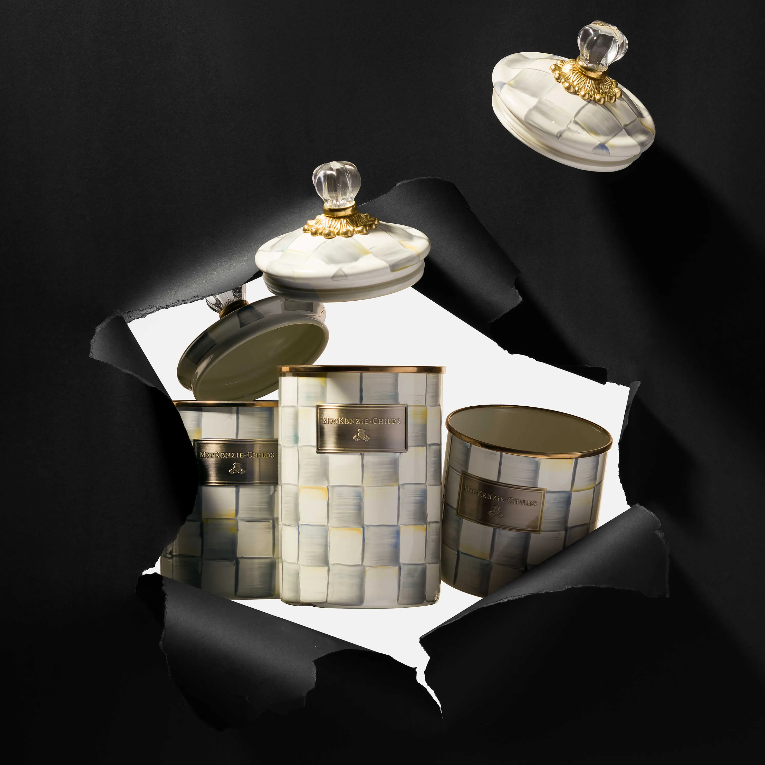 Sterling Check Enamel Canister - Small