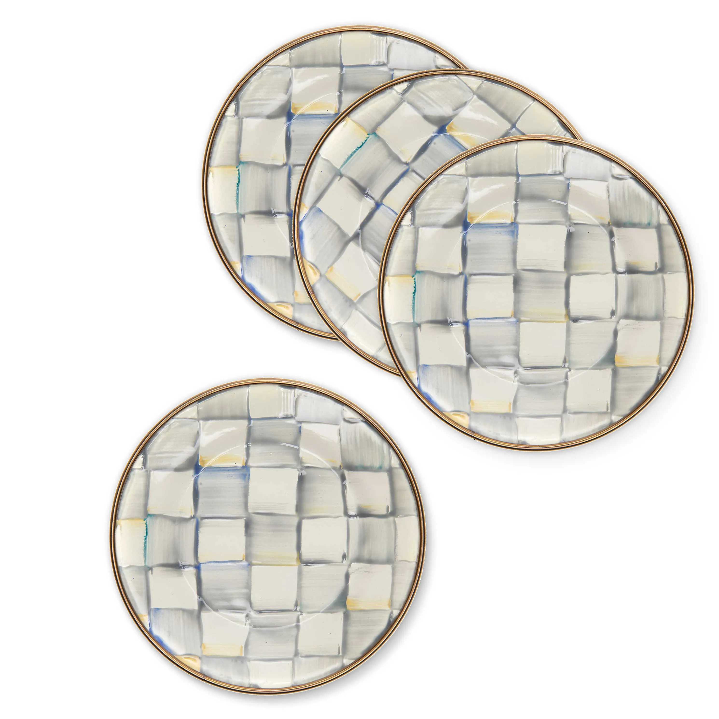 Sterling Check Enamel Appetizer Plates - Set Of 4