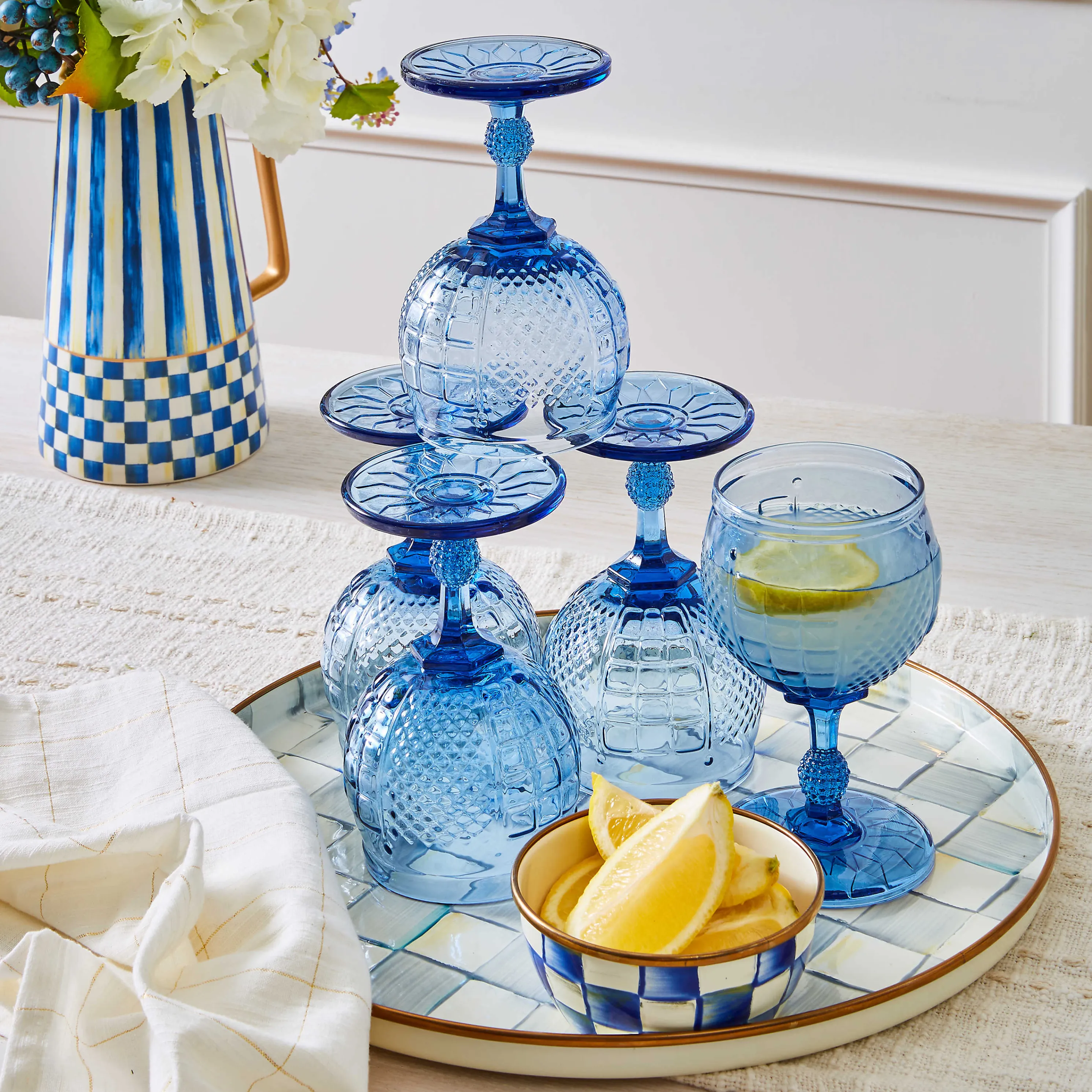 Sterling Check Enamel Round Tray