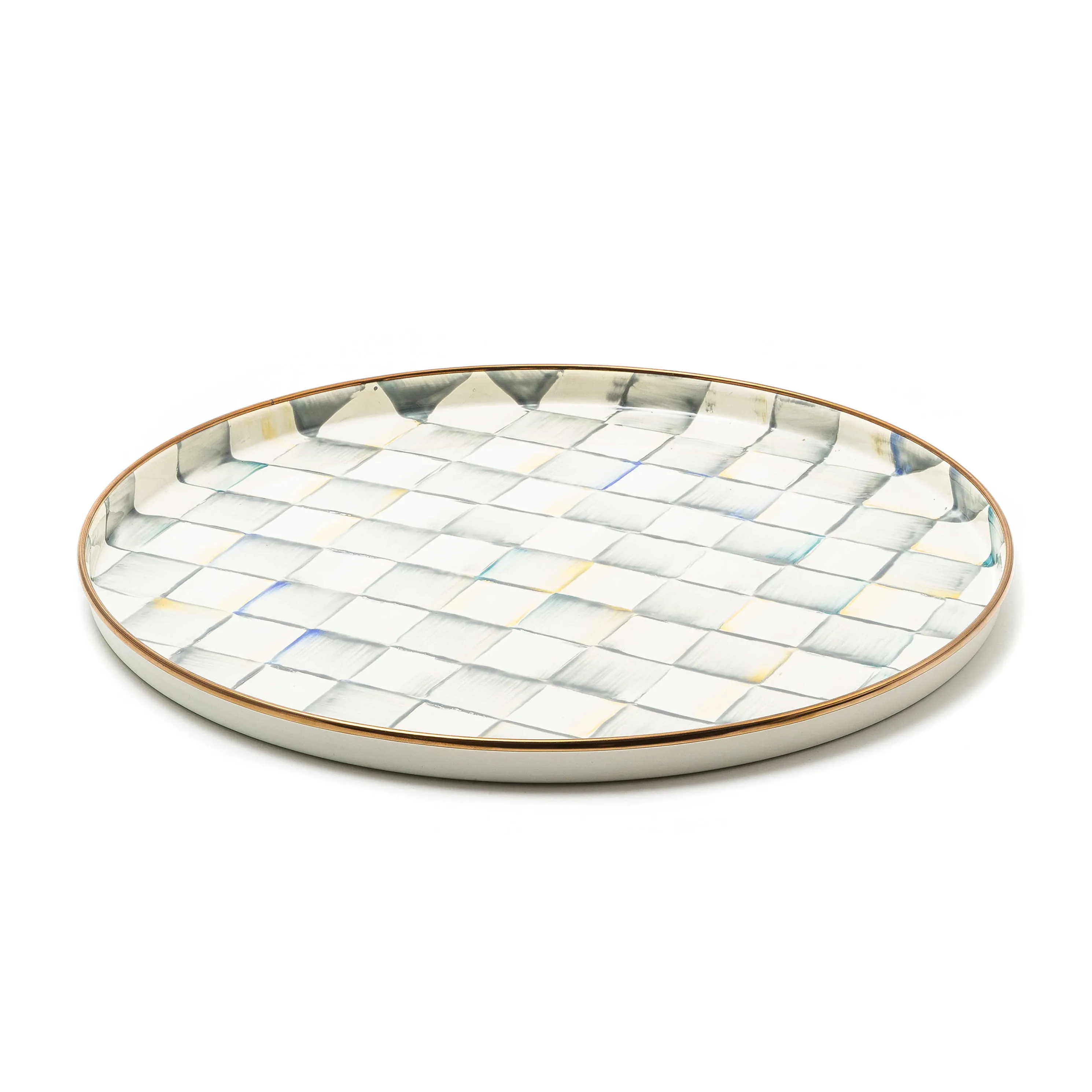 Sterling Check Enamel Round Tray