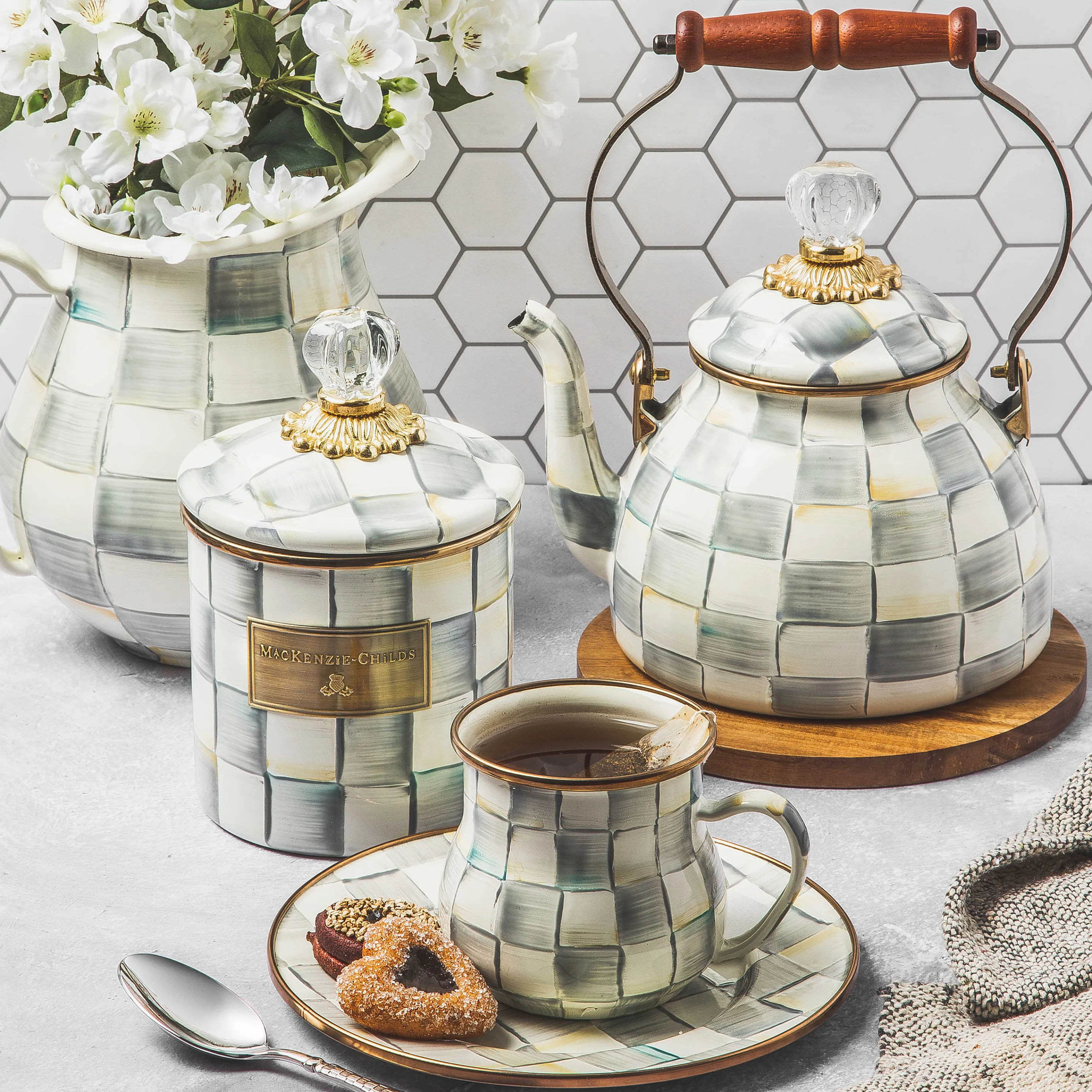 Sterling Check Enamel Salad/Dessert Plate