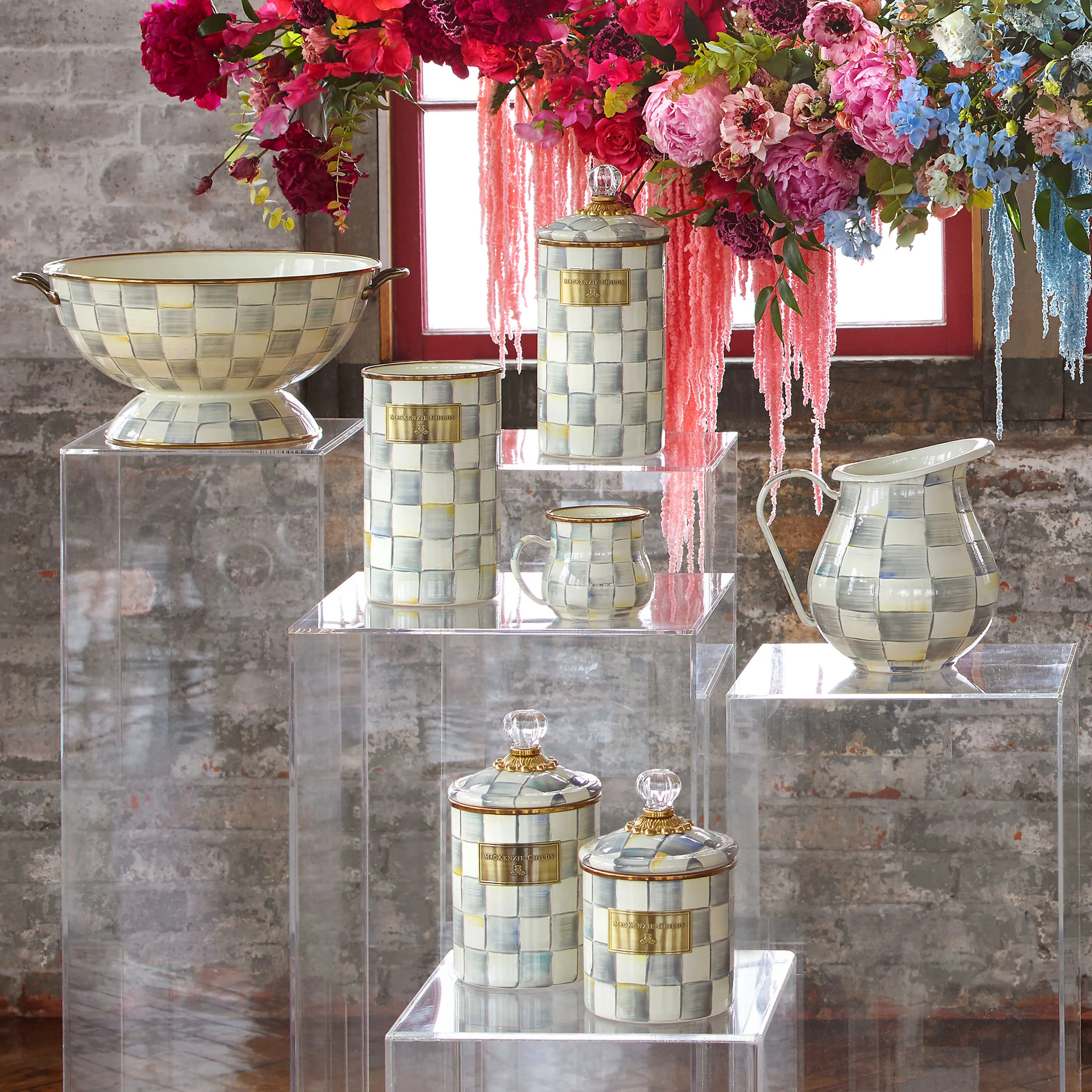 Sterling Check Enamel Utensil Holder