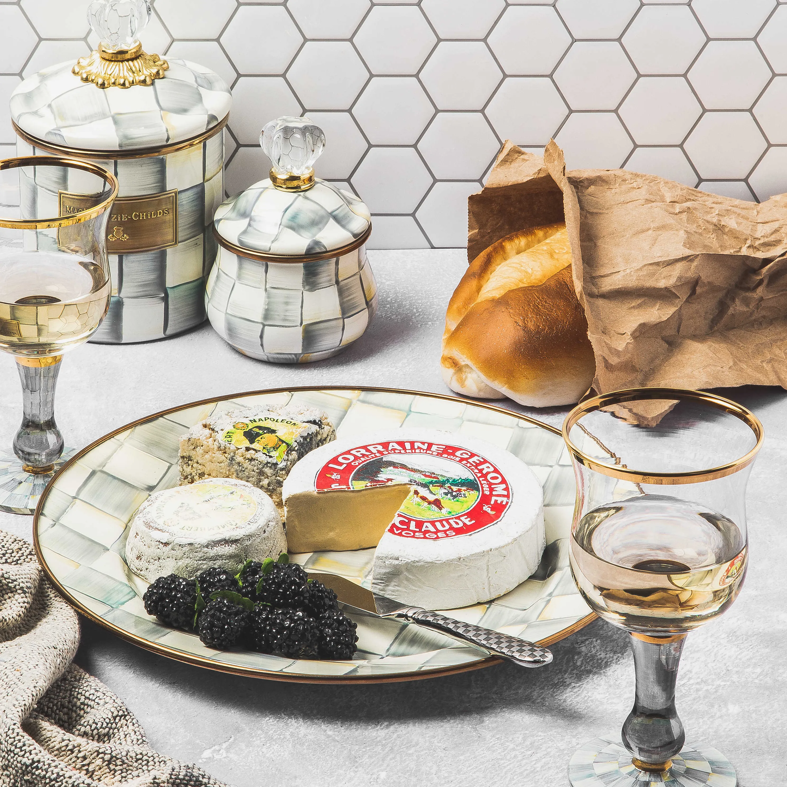 Sterling Check Enamel Lidded Sugar Bowl