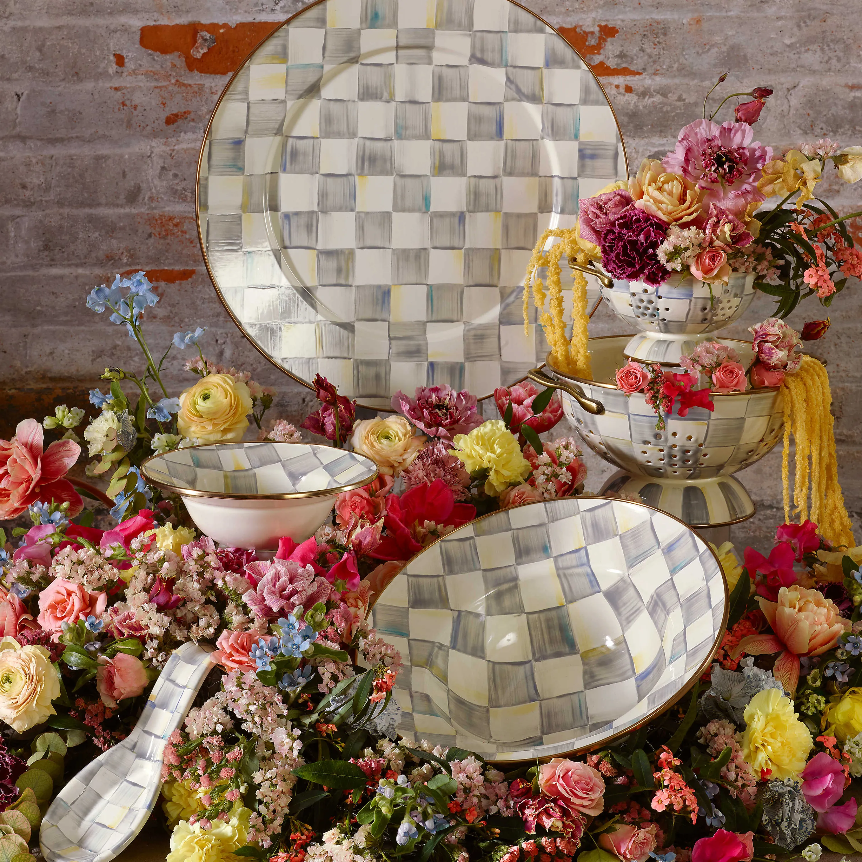 Sterling Check Enamel Colander - Small