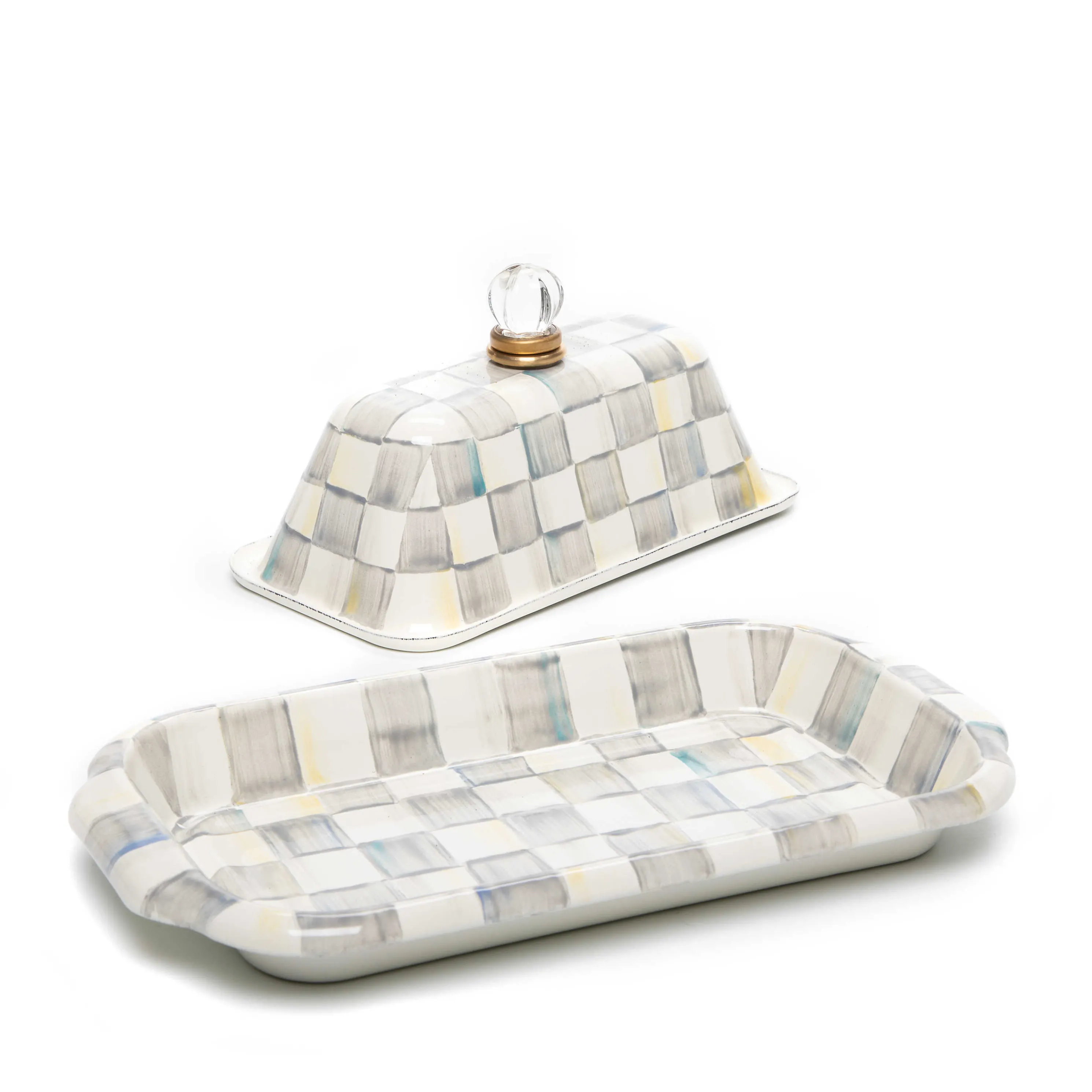 Sterling Check Enamel Butter Box