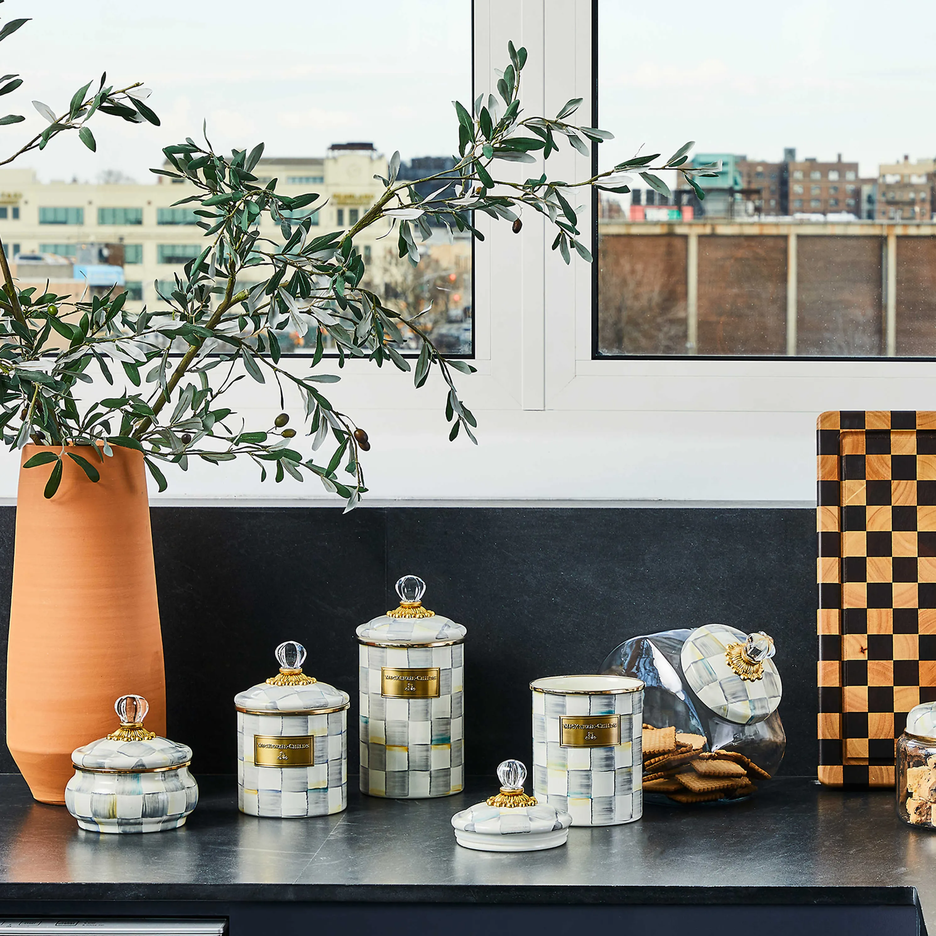 Sterling Check Enamel Canister - Large