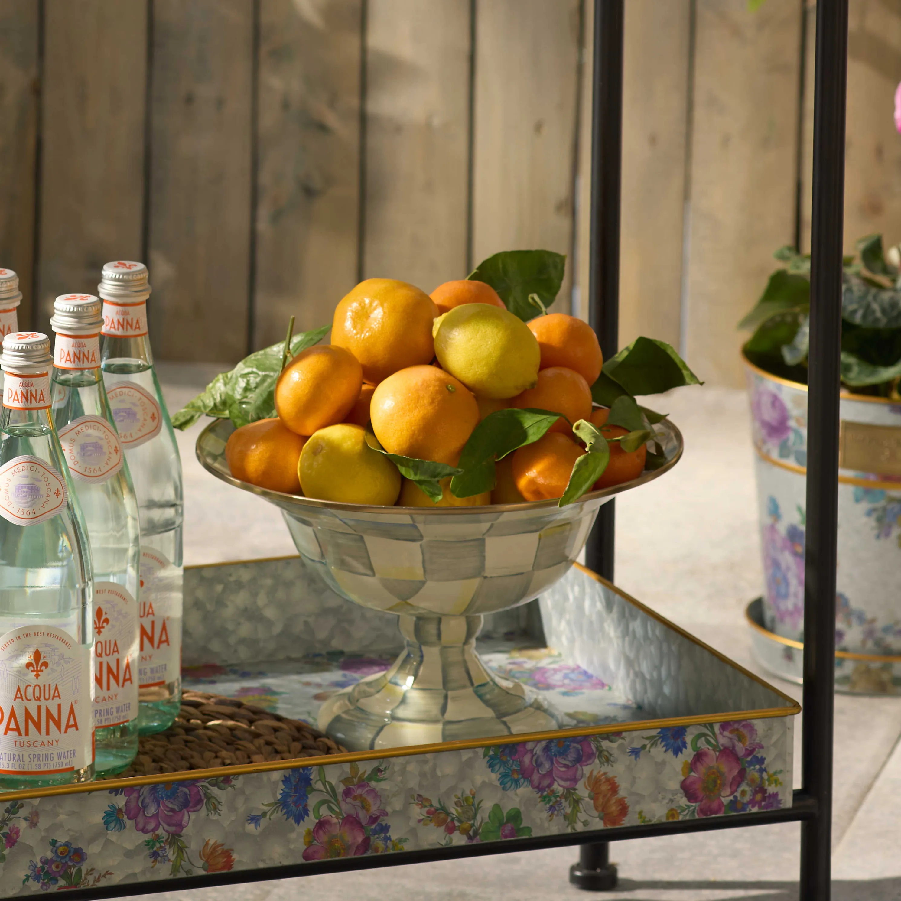 Sterling Check Enamel Compote - Large