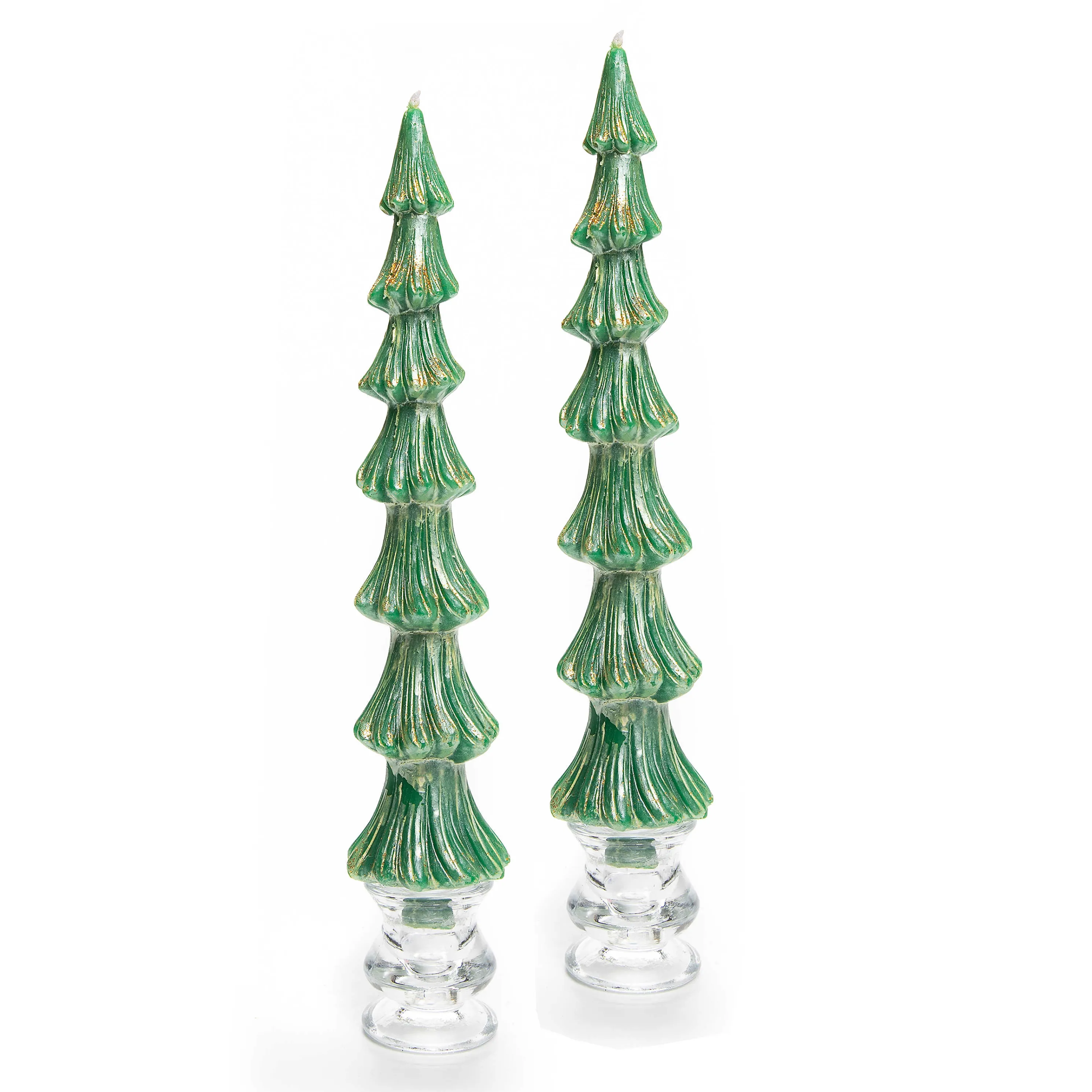 Tree Dinner Candles - Green - Set Of 2